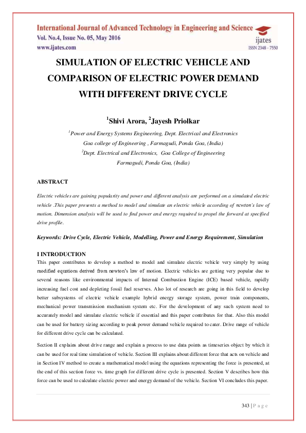 (PDF) Simulation of Electric Vehicle and Comparison of Electric Power