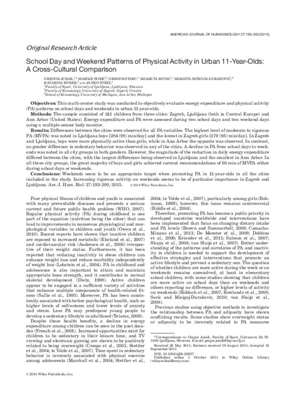 (PDF) School day and weekend patterns of physical activity in urban 11 ...