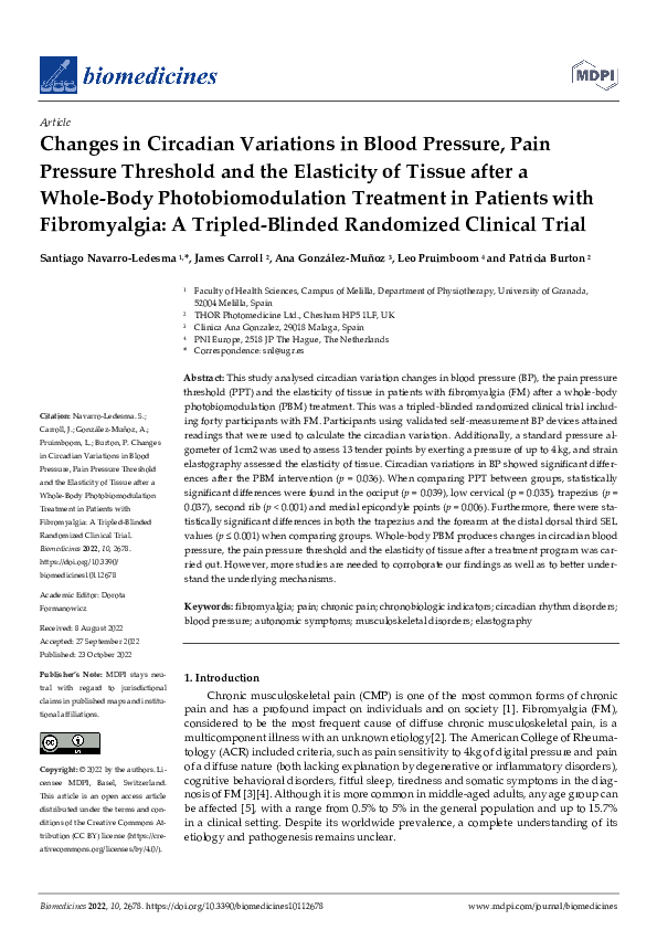 (PDF) Changes in Circadian Variations in Blood Pressure, Pain Pressure ...