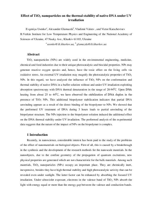 (PDF) Effect of TiO2 nanoparticles on the thermal stability of native ...