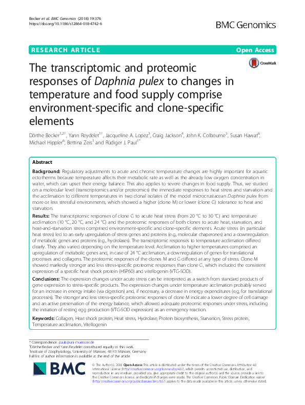 (PDF) The transcriptomic and proteomic responses of Daphnia pulex to ...