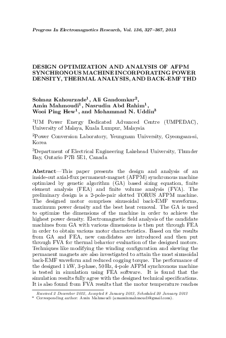(PDF) Design Optimization and Analysis of Afpm Synchronous Machine ...