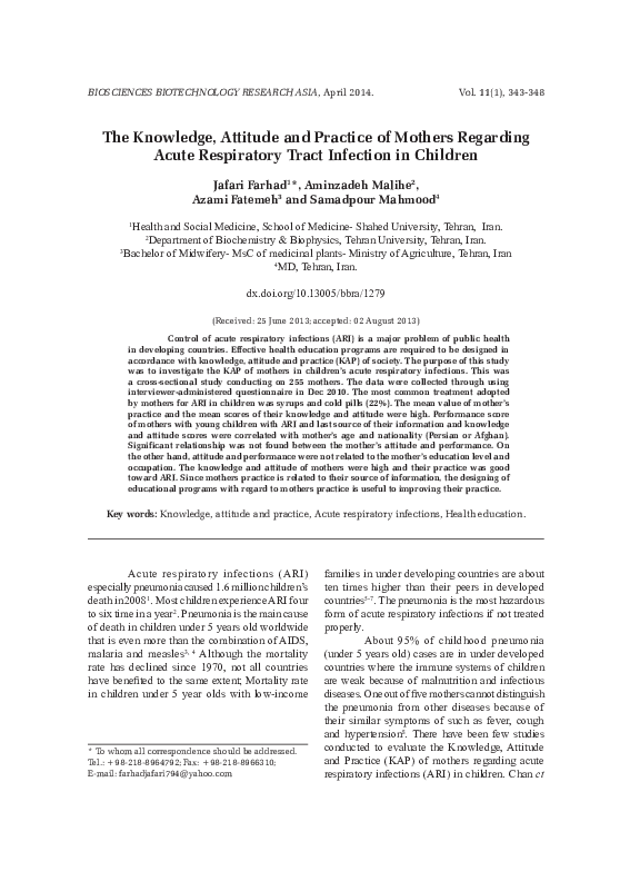 (PDF) The Knowledge, Attitude and Practice of Mothers Regarding Acute ...