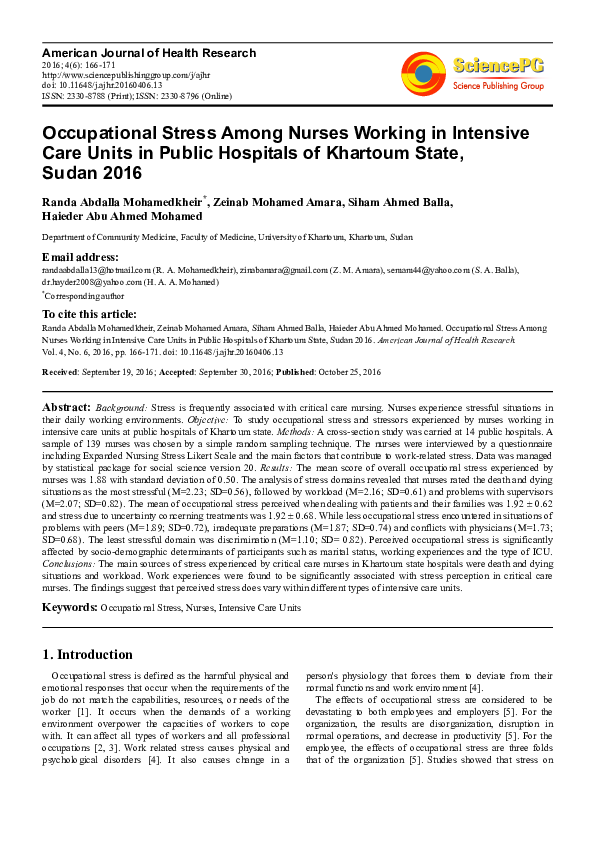 (PDF) Occupational Stress Among Nurses Working in Intensive Care Units ...
