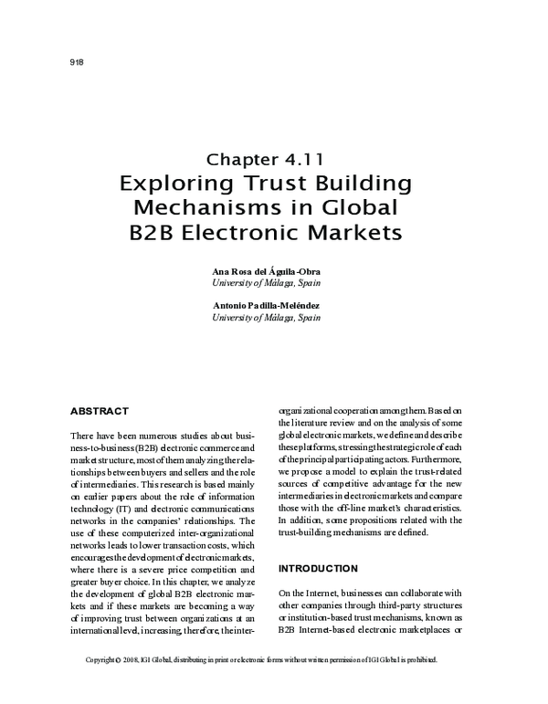 (PDF) Exploring Trust Building Mechanisms in Global B2B Electronic Markets