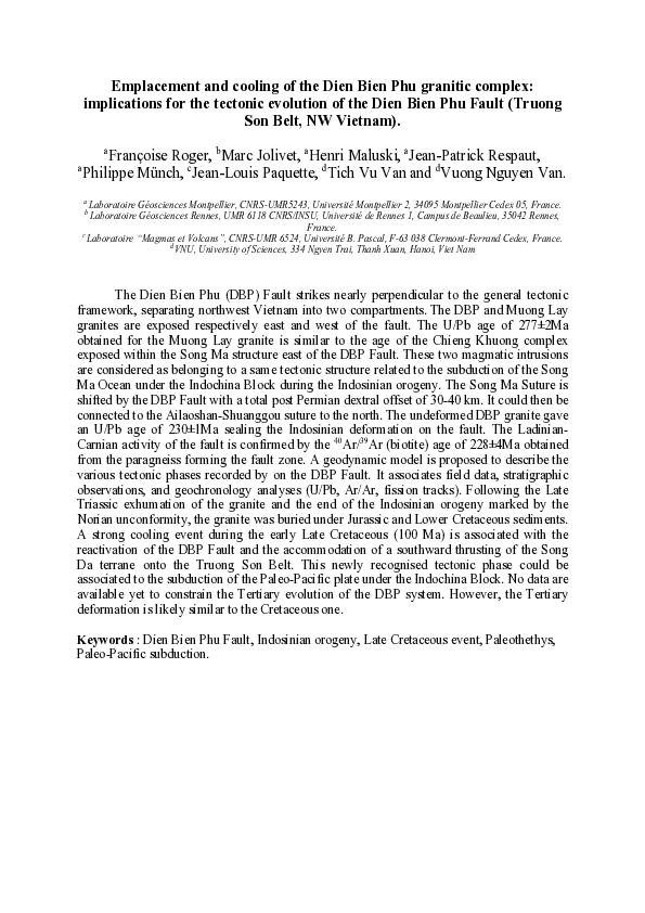 (PDF) Emplacement and cooling of the Dien Bien Phu granitic complex ...