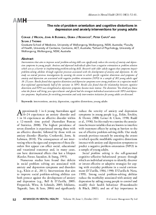 (PDF) The role of problem orientation and cognitive distortions in ...
