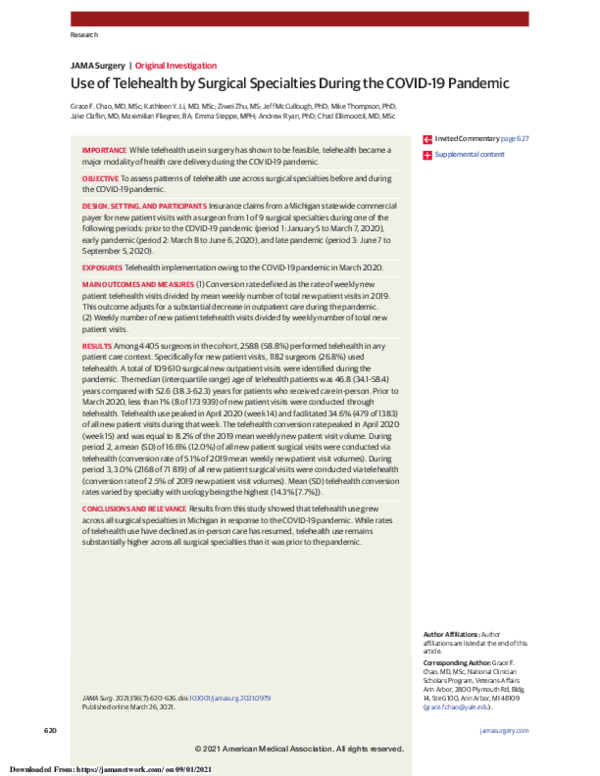 (PDF) Use of Telehealth by Surgical Specialties During the COVID-19 ...