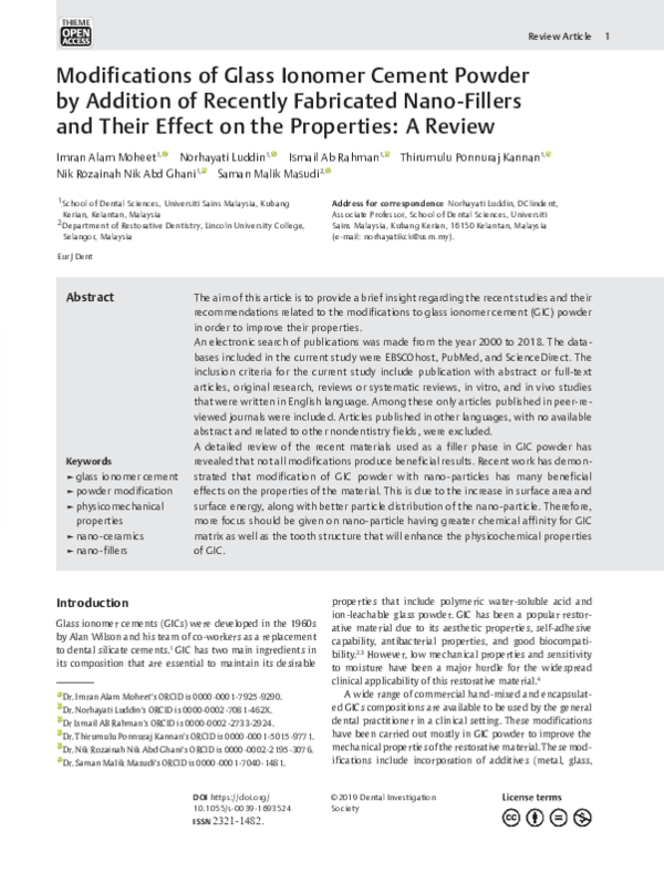 (PDF) Modifications of Glass Ionomer Cement Powder by Addition of