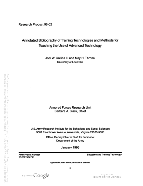 (PDF) Annotated bibliography of training technologies and methods for ...
