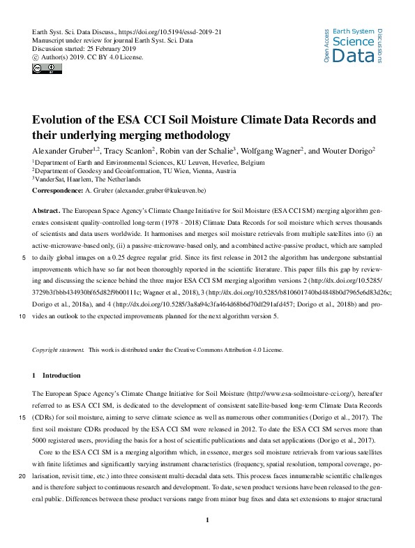(PDF) Evolution of the ESA CCI Soil Moisture Climate Data Records and ...