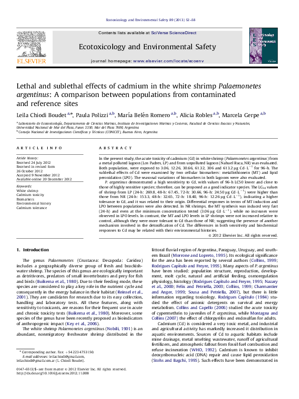 (PDF) Lethal and sublethal effects of cadmium in the white shrimp ...