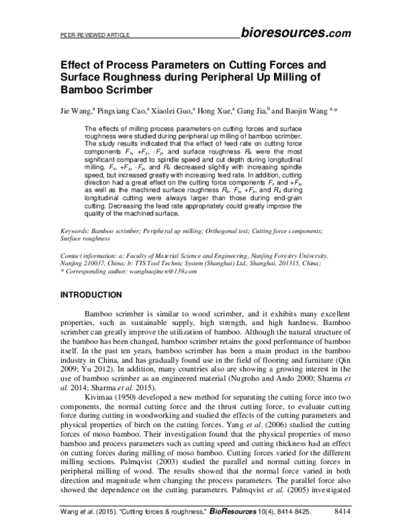 (PDF) Effect of Process Parameters on Cutting Forces and Surface ...