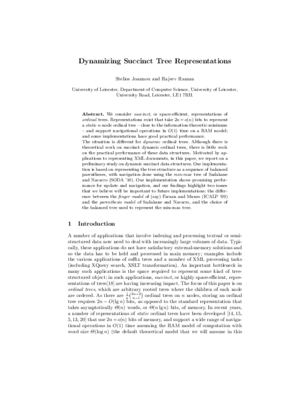 (PDF) Dynamizing succinct tree representations