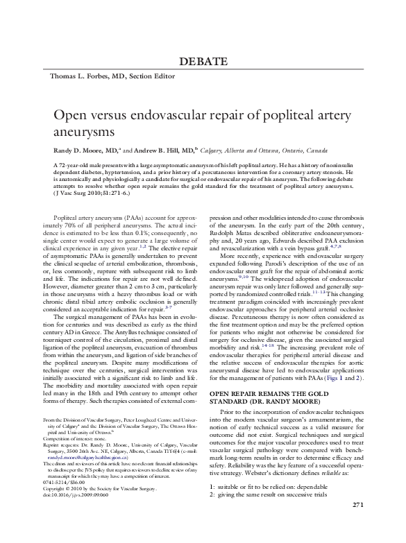 (PDF) Open versus endovascular repair of popliteal artery aneurysms