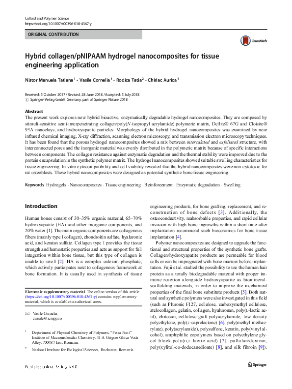 (PDF) Hybrid collagen/pNIPAAM hydrogel nanocomposites for tissue ...