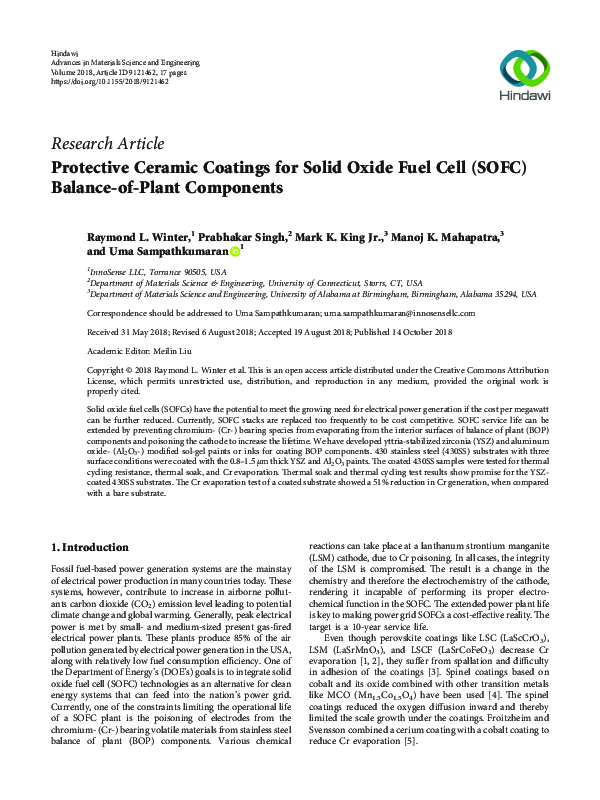 (PDF) Protective Ceramic Coatings for Solid Oxide Fuel Cell (SOFC ...
