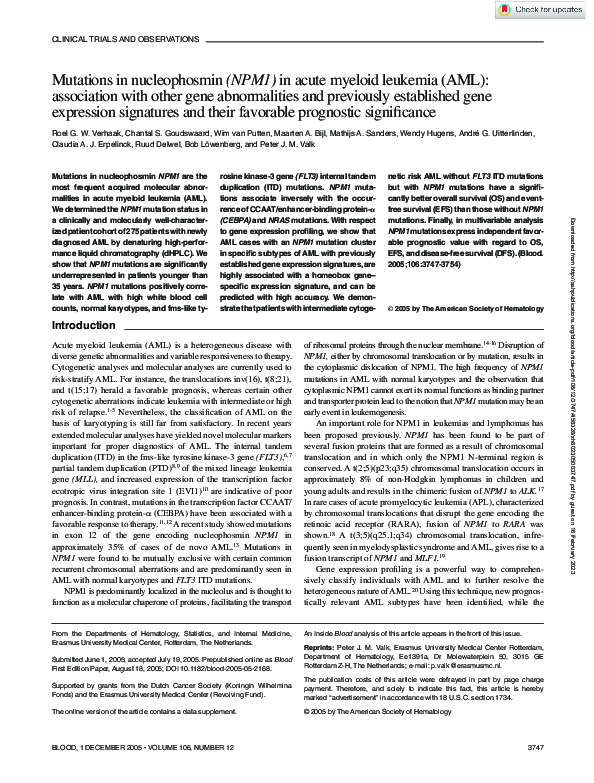 (PDF) Mutations in nucleophosmin (NPM1) in acute myeloid leukemia (AML ...