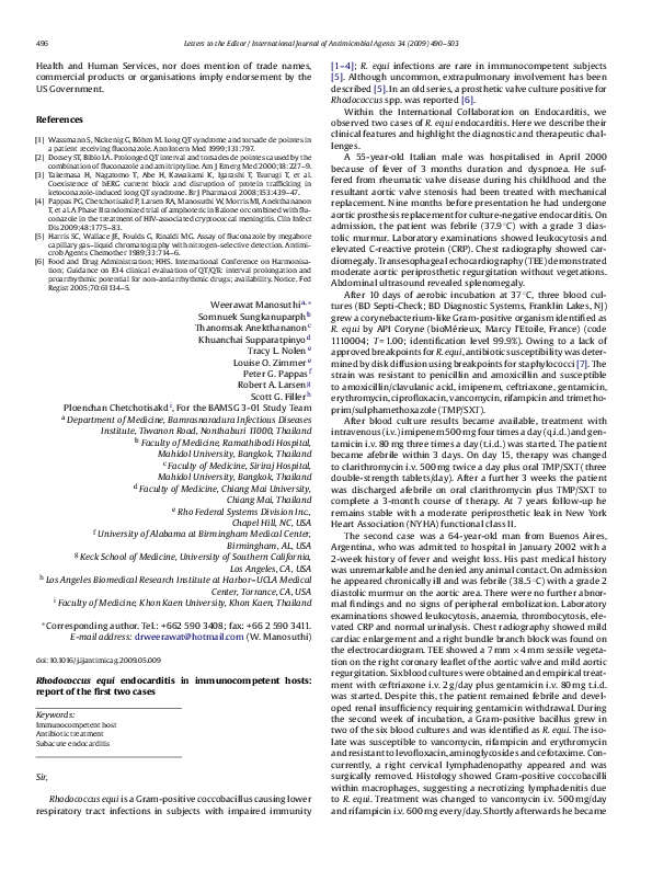 Rhodococcus equi endocarditis in immunocompetent hosts: report of the first two cases