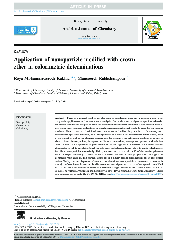 (PDF) Application of nanoparticle modified with crown ether in ...
