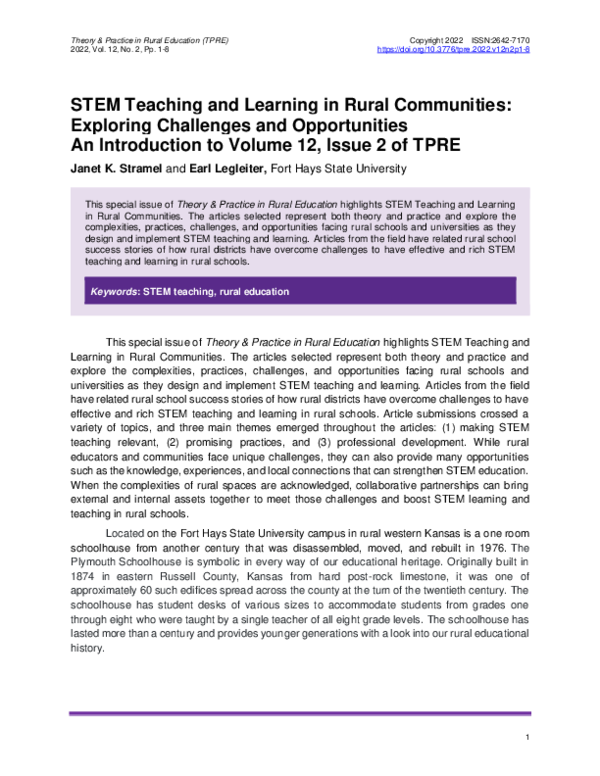 (PDF) STEM Teaching and Learning in Rural Communities: Exploring ...