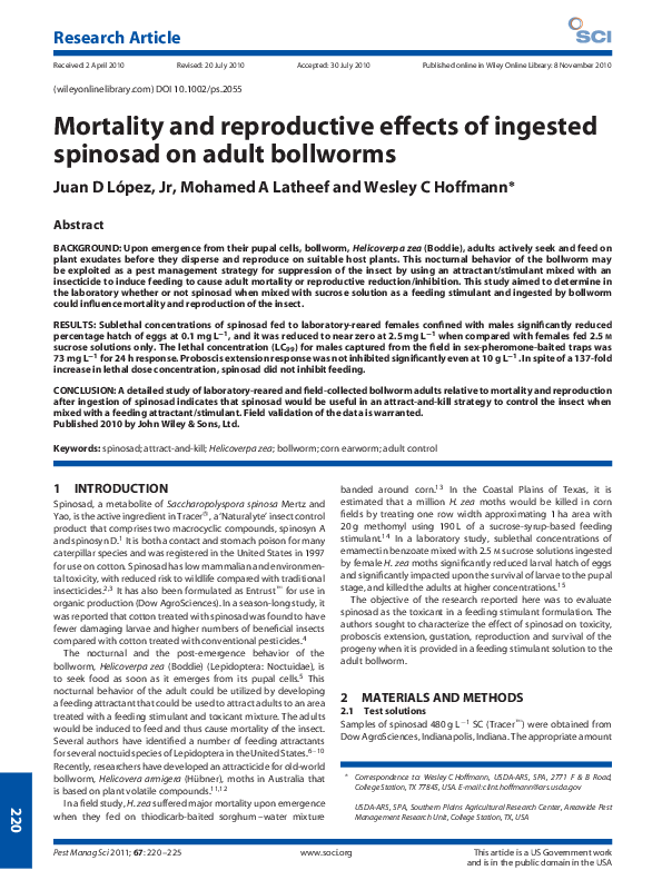 (PDF) Mortality and reproductive effects of ingested spinosad on adult ...