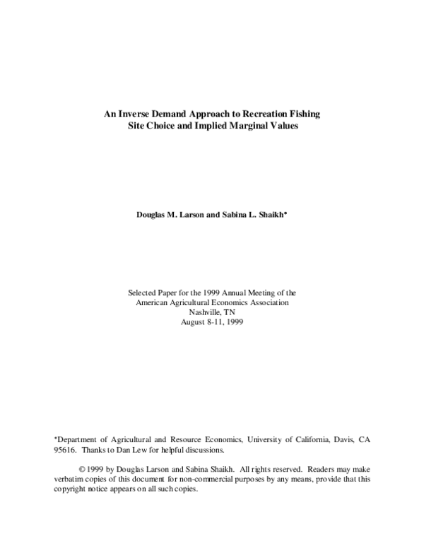(PDF) An Inverse Demand Approach to Recreation Fishing Site Choice and ...