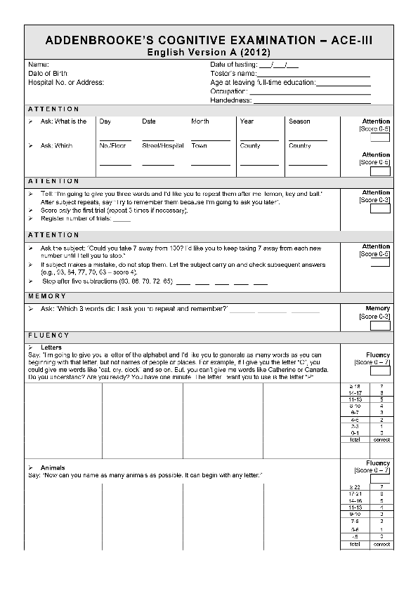 (DOC) ADDENBROOKE'S Cognitive Examination ACE