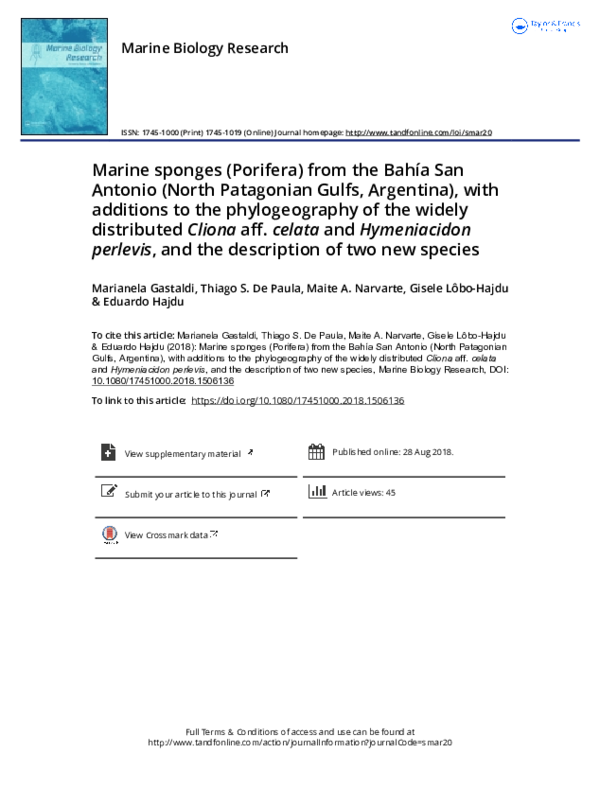(PDF) Marine sponges (Porifera) from the Bahía San Antonio (North ...