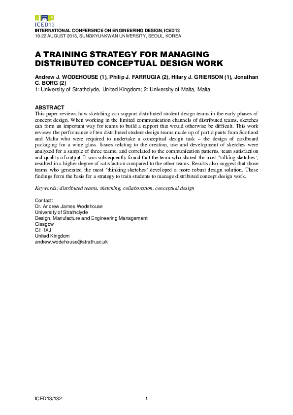 (PDF) A training strategy for managing distributed conceptual design work