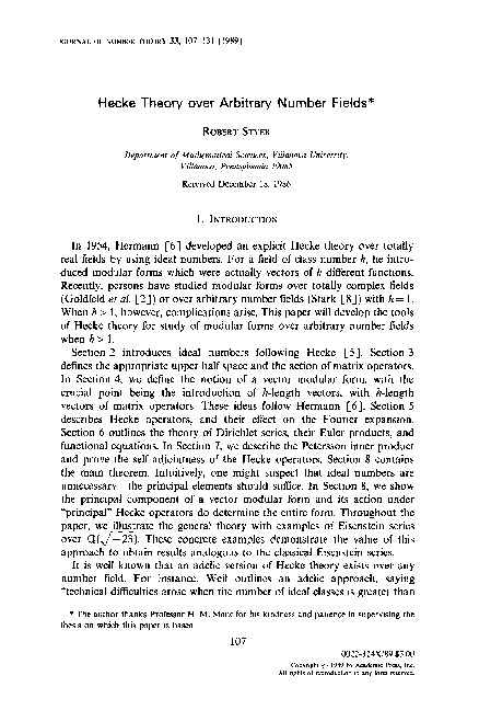 (PDF) Hecke theory over arbitrary number fields