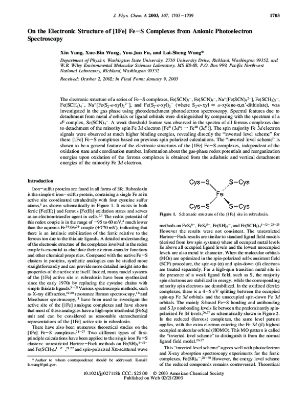 (PDF) On the Electronic Structure of [1Fe] Fe−S Complexes from Anionic ...