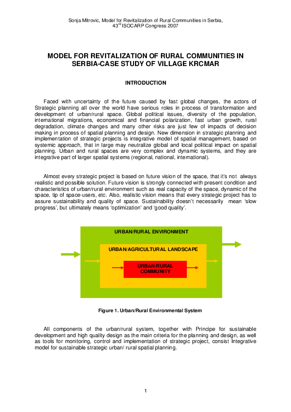 (PDF) Model for Revitalization of Rural Communities in Serbia-Case ...