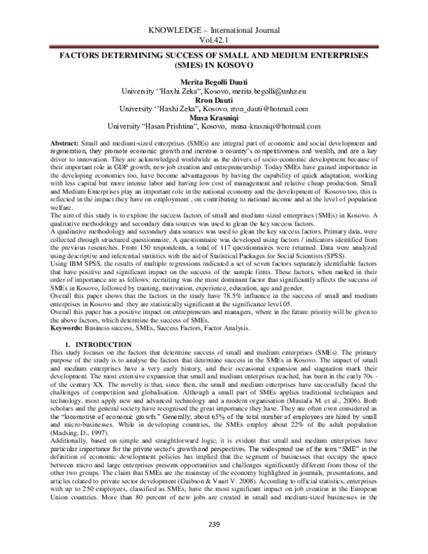 (PDF) Factors Determining Success of Small and Medium Enterprises (Smes ...