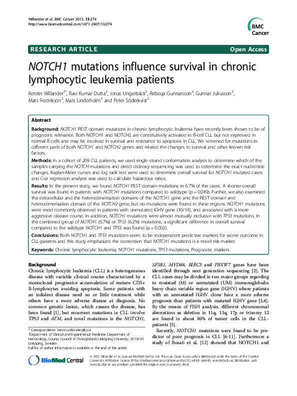 (PDF) NOTCH1 mutations influence survival in chronic lymphocytic ...