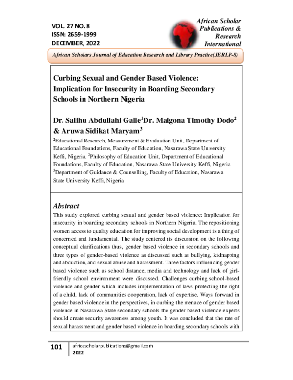 (PDF) Curbing Sexual and Gender Based Violence: Implication for ...