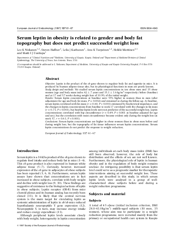 (PDF) Serum leptin in obesity is related to gender and body fat ...