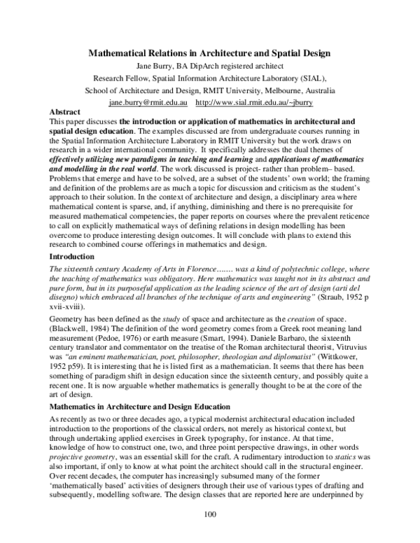 (PDF) Mathematical Relations in Architecture and Spatial Design