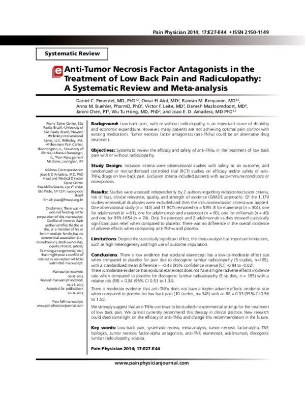 (PDF) Anti-Tumor Necrosis Factor Antagonists in the Treatment of Low ...
