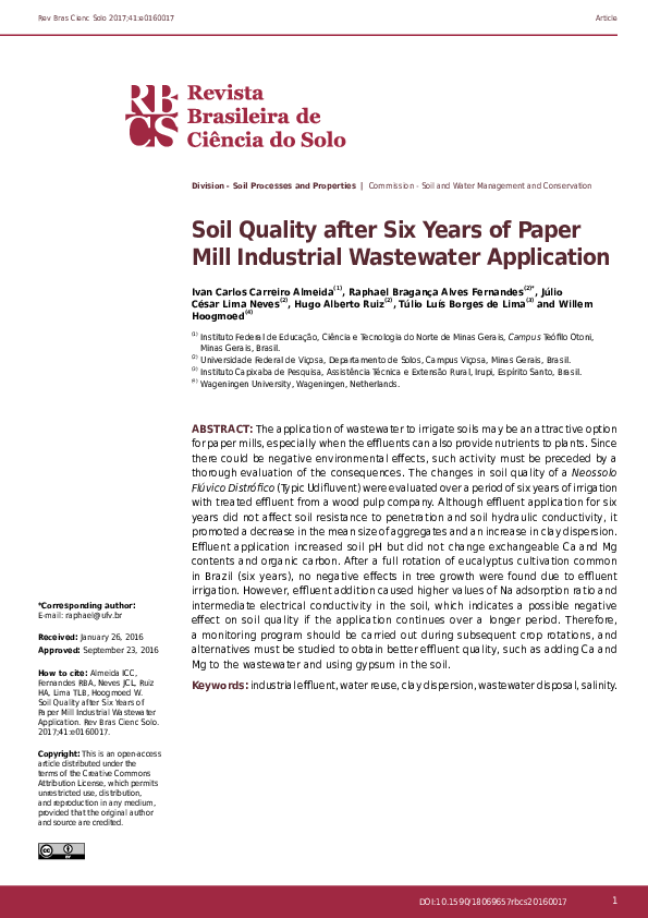 (PDF) Soil Quality after Six Years of Paper Mill Industrial Wastewater ...