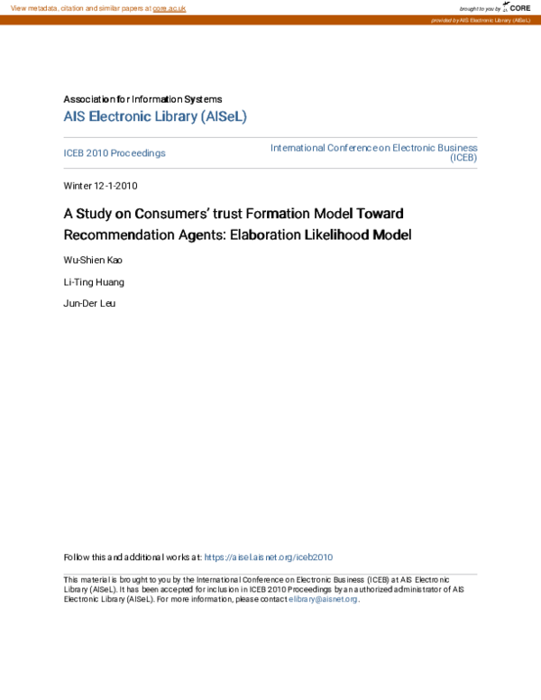 (PDF) A Study on Consumers’ trust Formation Model Toward Recommendation ...