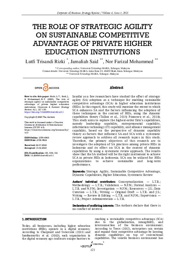(PDF) The role of strategic agility on sustainable competitive ...