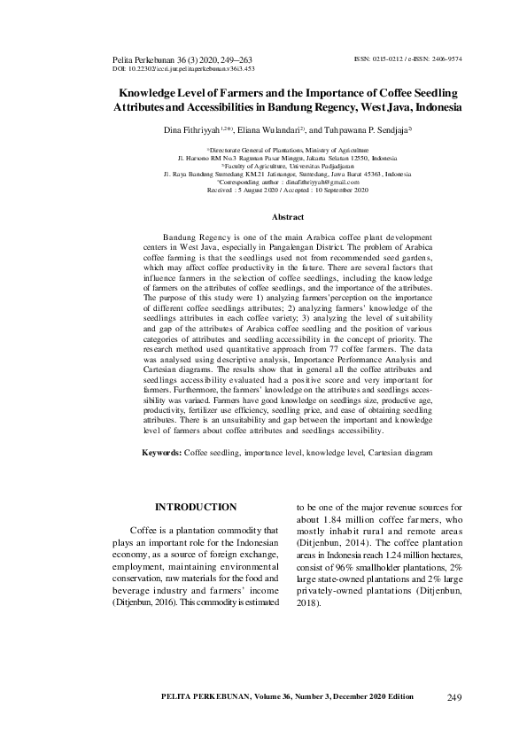 (PDF) Knowledge Level of Farmers and the Importance of Coffee Seedling ...