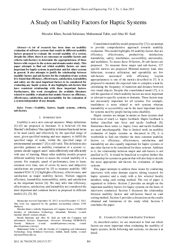 (PDF) A Study on Usability Factors for Haptic Systems