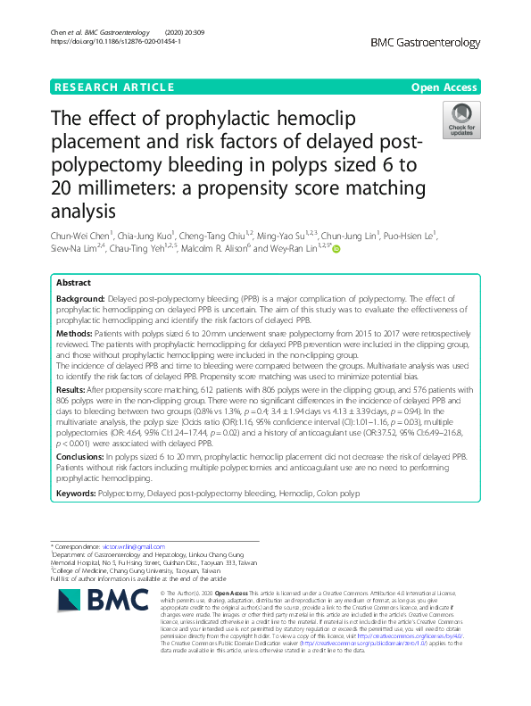 (PDF) The effect of prophylactic hemoclip placement and risk factors of ...