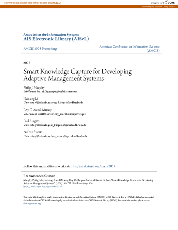 (PDF) Smart Knowledge Capture for Developing Adaptive Management Systems