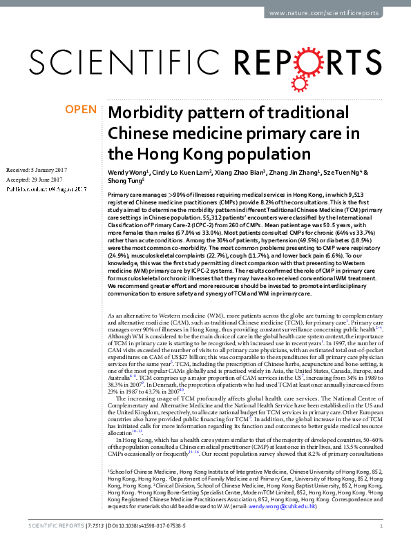 (PDF) Morbidity pattern of traditional Chinese medicine primary care in ...