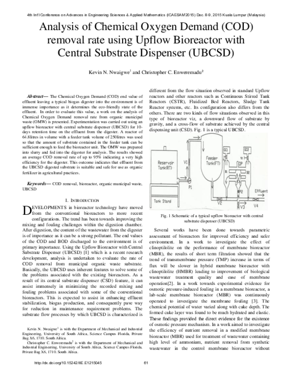(PDF) Analysis of Chemical Oxygen Demand (COD) removal rate using ...