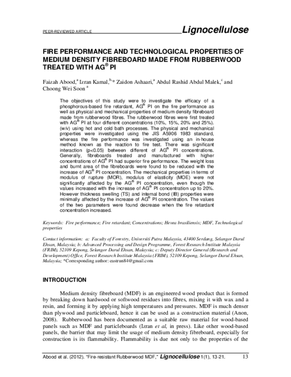 (PDF) Fire Performance and Technological Properties of Medium Density ...