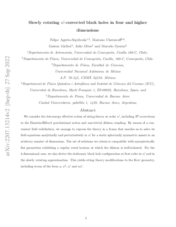 (PDF) Slowly rotating $\alpha'$-corrected black holes in four and ...